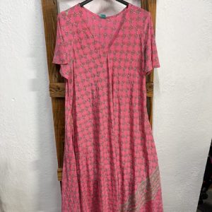 Vestido Seda Estampado Floral Fucsia