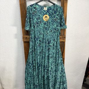 Vestido Seda Estampado Floral Turquesa