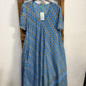 Vestido Seda Estampado Cachemir Azul