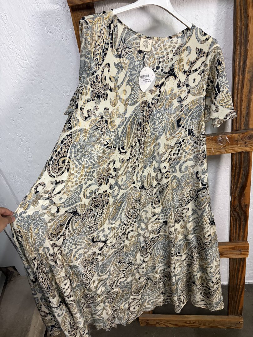 Vestido Seda Estampado Cachemir Beige - Imagen 2