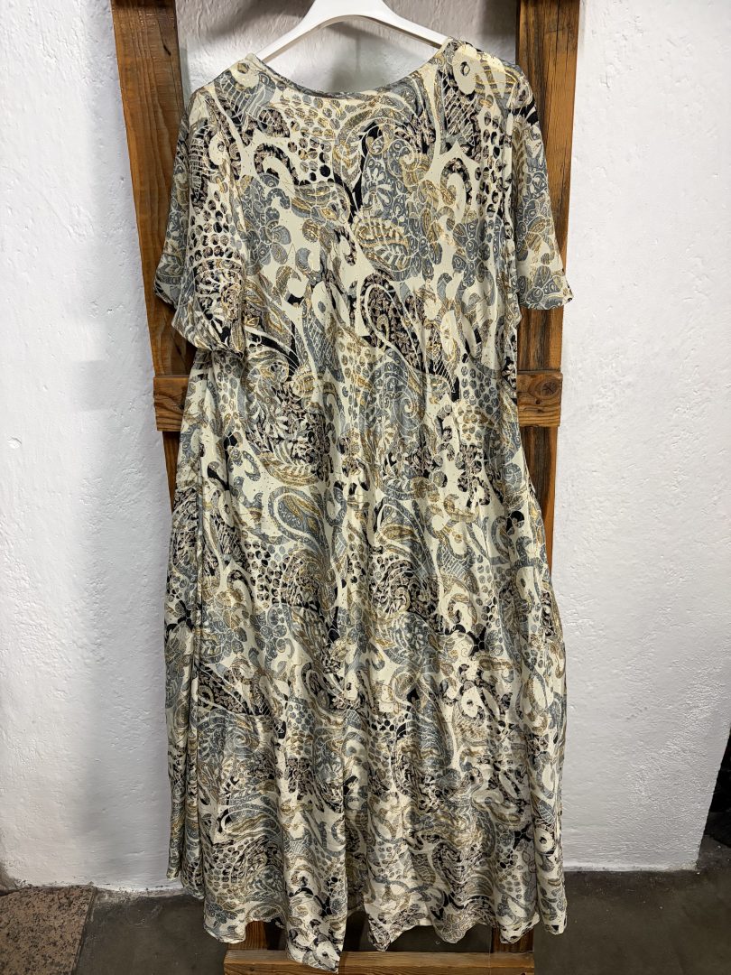 Vestido Seda Estampado Cachemir Beige - Imagen 3