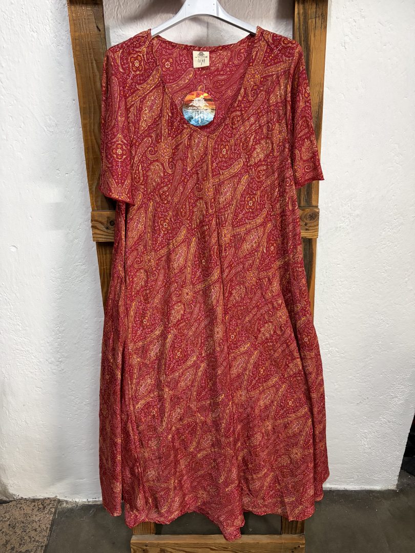 Vestido Seda Estampado Cachemir Rojo