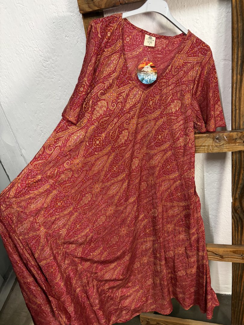 Vestido Seda Estampado Cachemir Rojo - Imagen 2