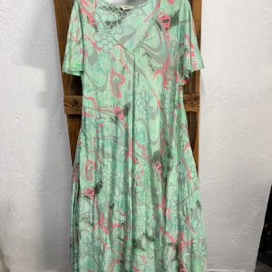 Vestido Seda Estampado Abstracto Menta