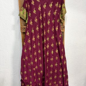Vestido Seda Floral Granate