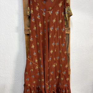 Vestido Seda Floral Teja