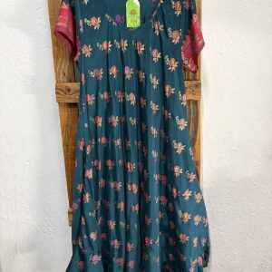 Vestido Seda Floral Verde Petróleo