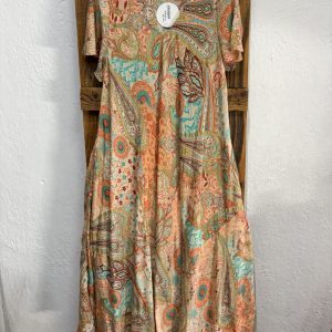 Vestido Seda Cachemir Coral Turquesa