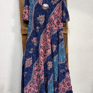 Vestido Seda Azul Marino y Rosa Floral