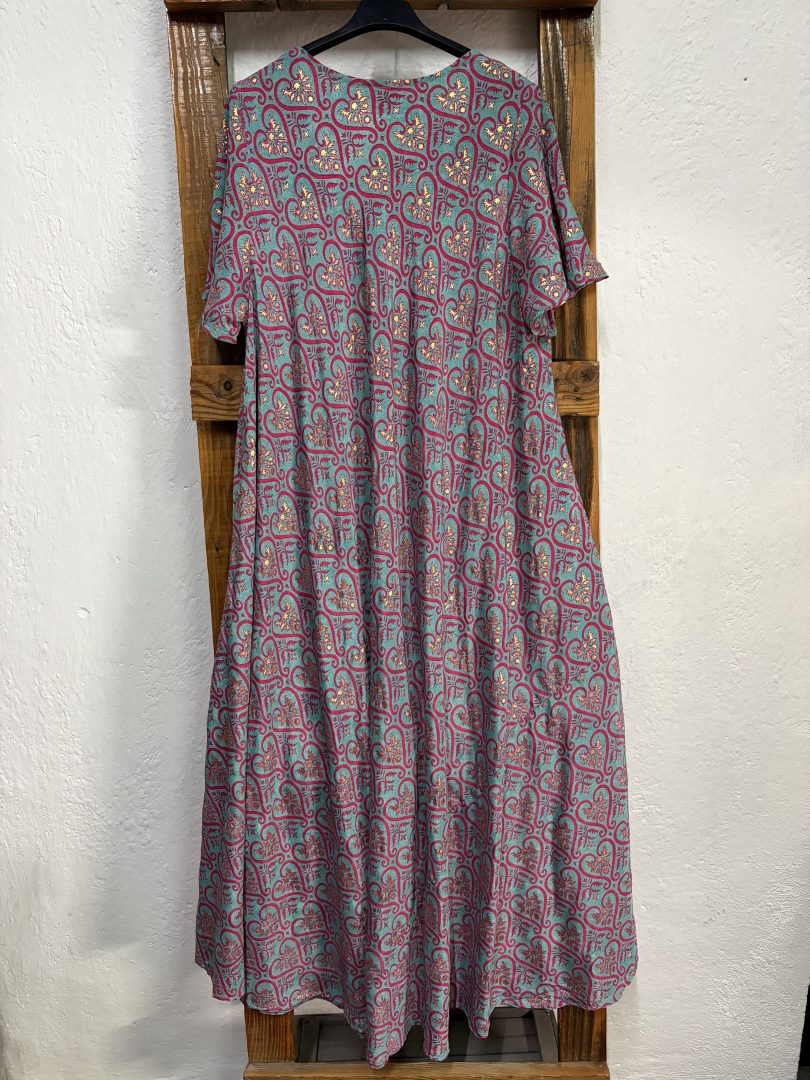 Vestido Seda Turquesa Cachemir Fucsia - Imagen 2