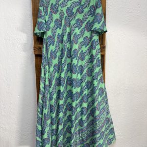 Vestido Seda Estampado Cachemir Verde Agua