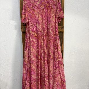 Vestido Seda Estampado Cachemir Fucsia