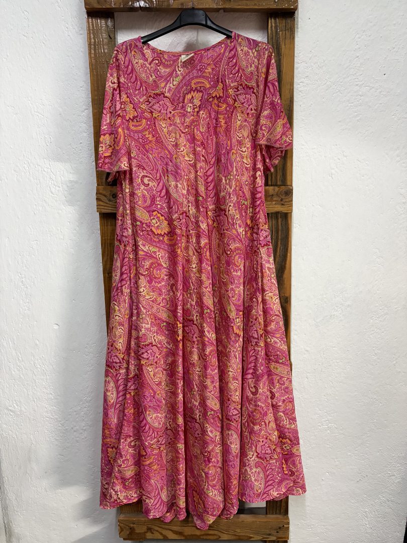 Vestido Seda Estampado Cachemir Fucsia