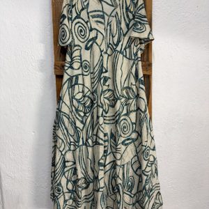 Vestido Seda Estampado Abstracto Verde Petróleo