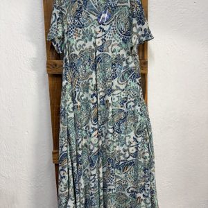 Vestido Seda Estampado Cachemir Azul