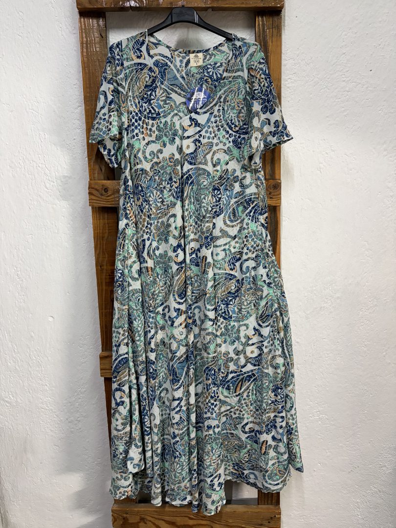 Vestido Seda Estampado Cachemir Azul