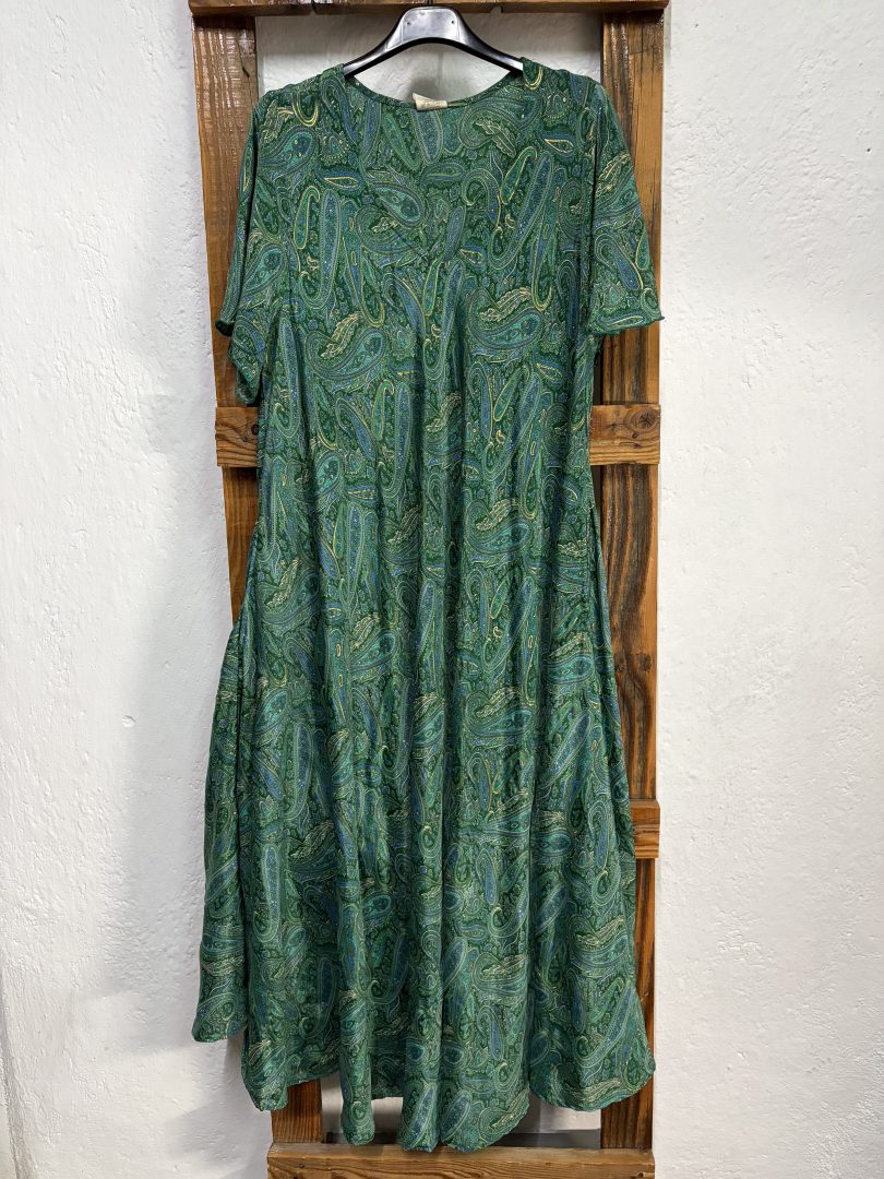Vestido Seda Estampado Cachemir Verde