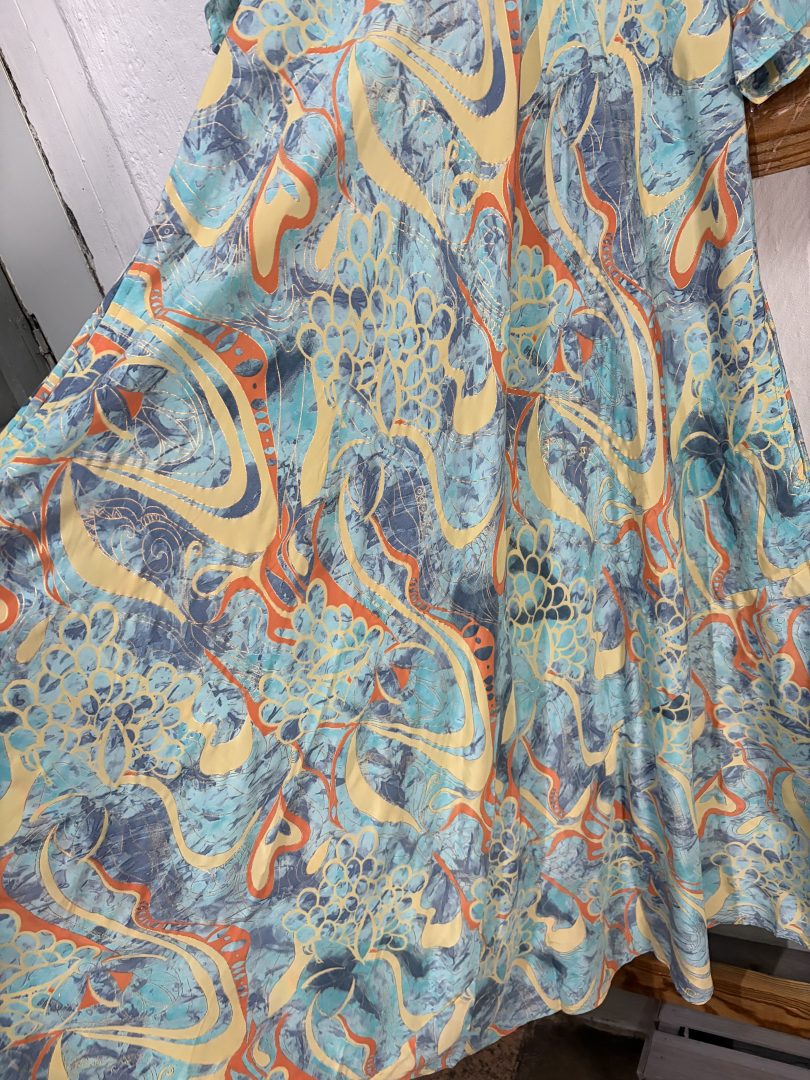 Vestido Seda Estampado Abstracto Azul - Imagen 2
