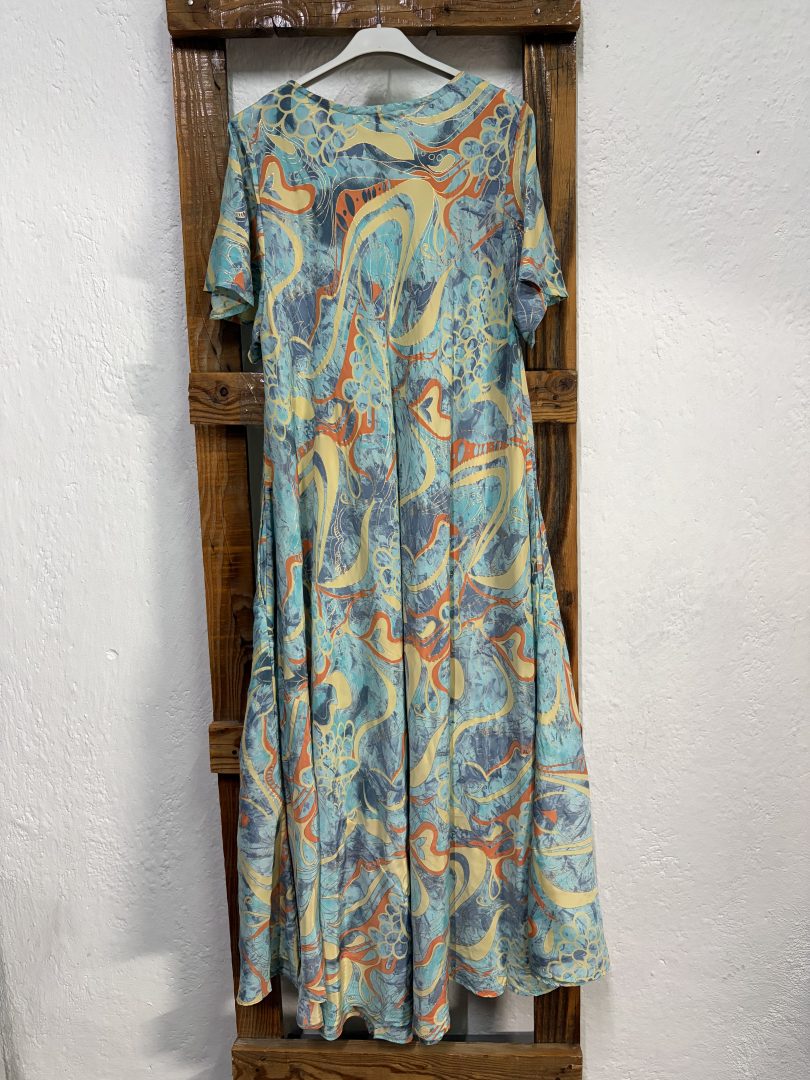 Vestido Seda Estampado Abstracto Azul - Imagen 3