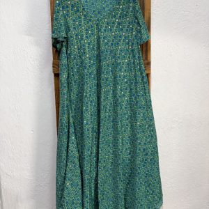 Vestido Seda Estampado Geométrico Verde