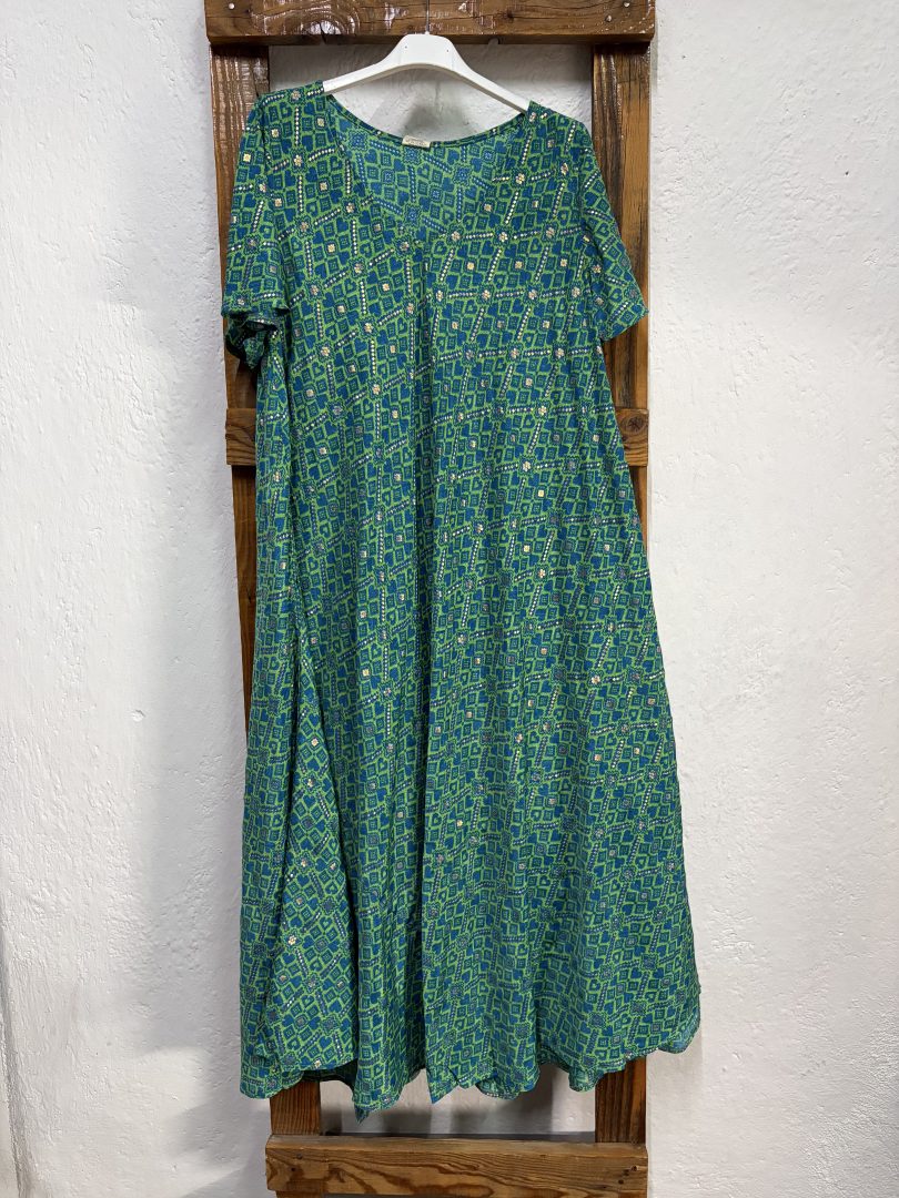 Vestido Seda Estampado Geométrico Verde