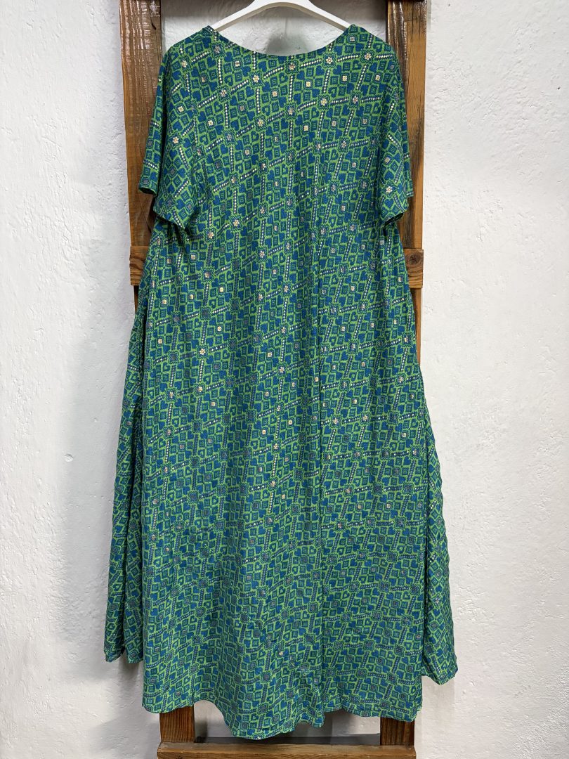 Vestido Seda Estampado Geométrico Verde - Imagen 3