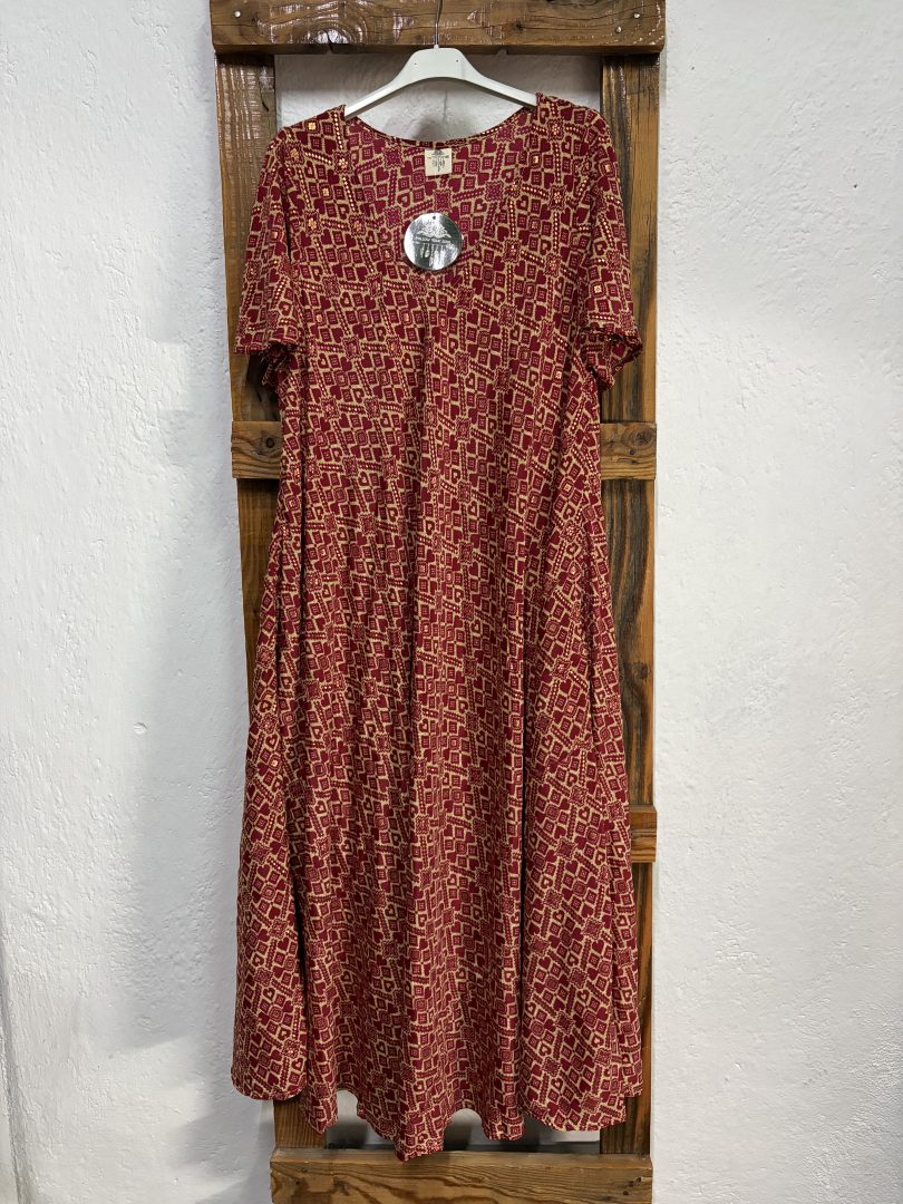 Vestido Seda Estampado Geométrico Burdeos