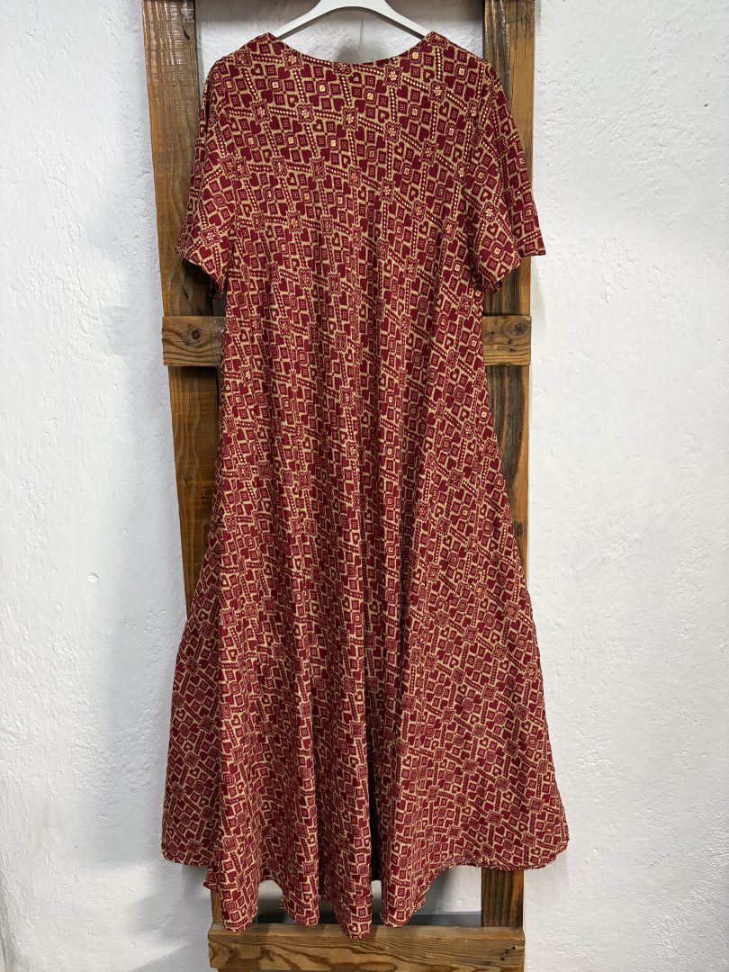 Vestido Seda Estampado Geométrico Burdeos - Imagen 3