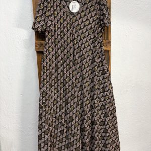 Vestido Seda Estampado Geométrico Marrón