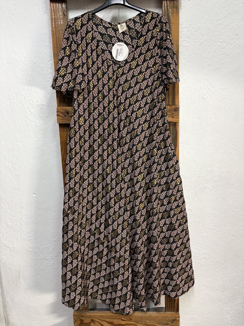 Vestido Seda Estampado Geométrico Marrón