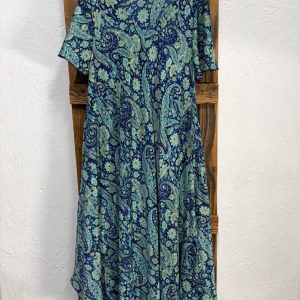 Vestido Seda Estampado Cachemir Azul Marino