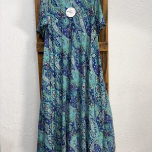 Vestido Seda Estampado Cachemir Turquesa