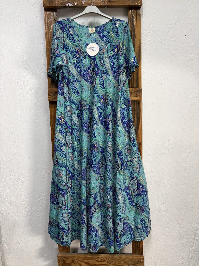 Vestido Seda Estampado Cachemir Turquesa