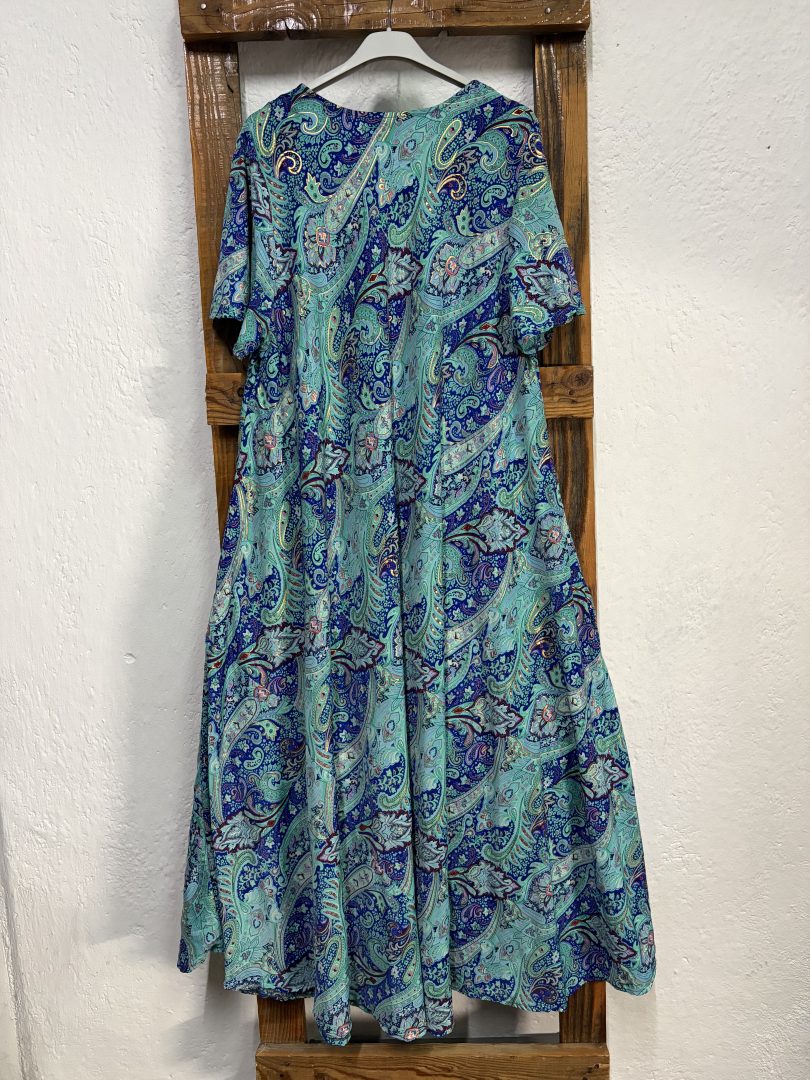 Vestido Seda Estampado Cachemir Turquesa - Imagen 3