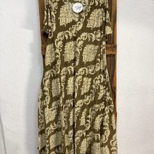 Vestido Seda Hojas Beige