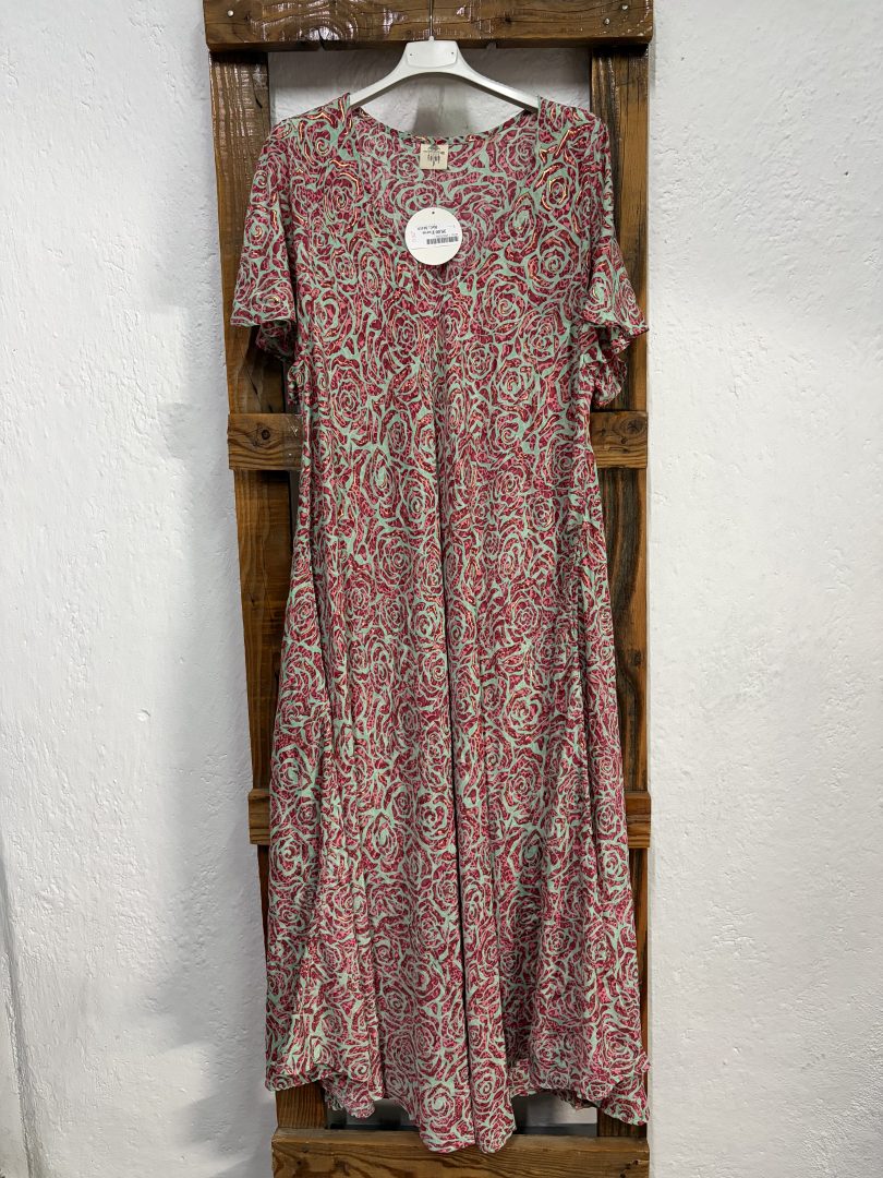 Vestido Seda Rosas Coral