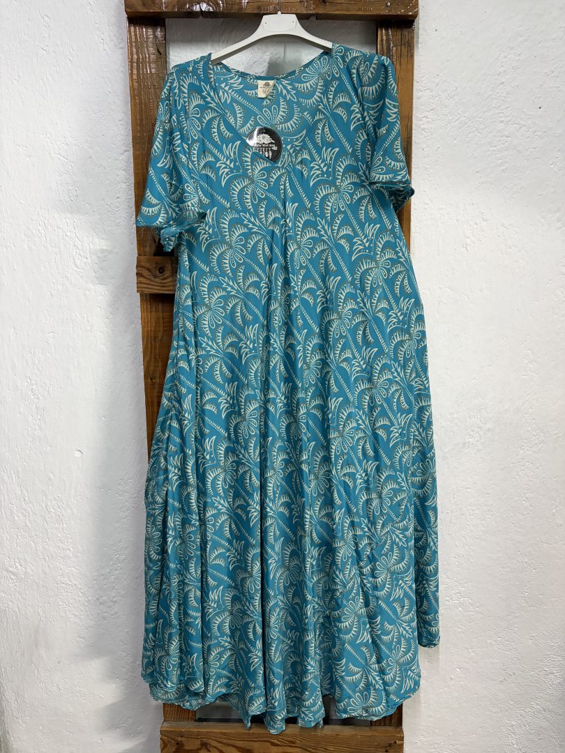 Vestido Seda Hojas Turquesa