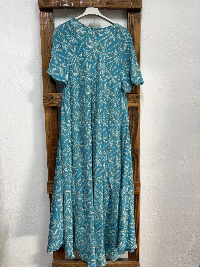 Vestido Seda Hojas Turquesa - Imagen 3