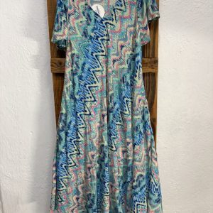 Vestido Seda Zigzag Turquesa