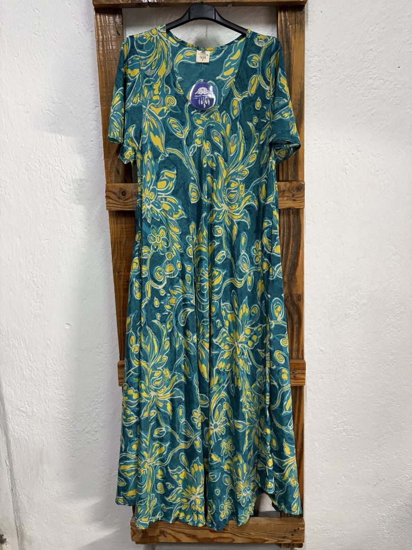 Vestido Seda Floral Turquesa