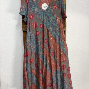 Vestido Seda Patchwork Verde