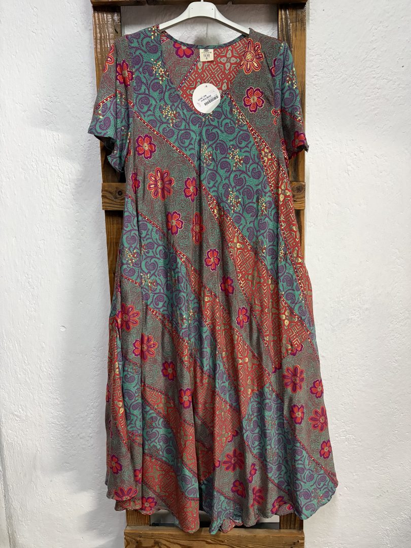 Vestido Seda Patchwork Verde