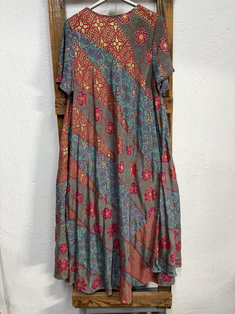 Vestido Seda Patchwork Verde - Imagen 3
