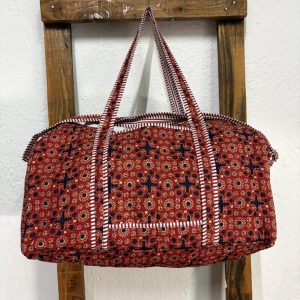 Bolsón Acolchado de Viaje 100% Algodón – Étnico Rojo