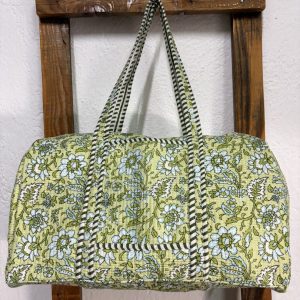 Bolsón Acolchado de Viaje 100% Algodón – Floral Verde