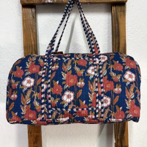 Bolsón Acolchado de Viaje 100% Algodón – Floral Azul Marino