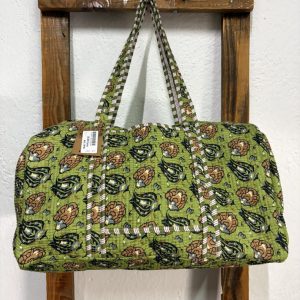 Bolsón Acolchado de Viaje 100% Algodón – Floral Verde Oliva