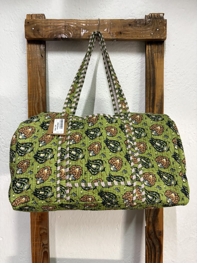 Bolsón Acolchado de Viaje 100% Algodón – Floral Verde Oliva