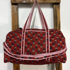 Bolsón Acolchado de Viaje 100% Algodón – Rojo con Motivos Étnicos