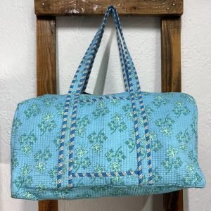 Bolsón Acolchado de Viaje 100% Algodón – Turquesa Floral